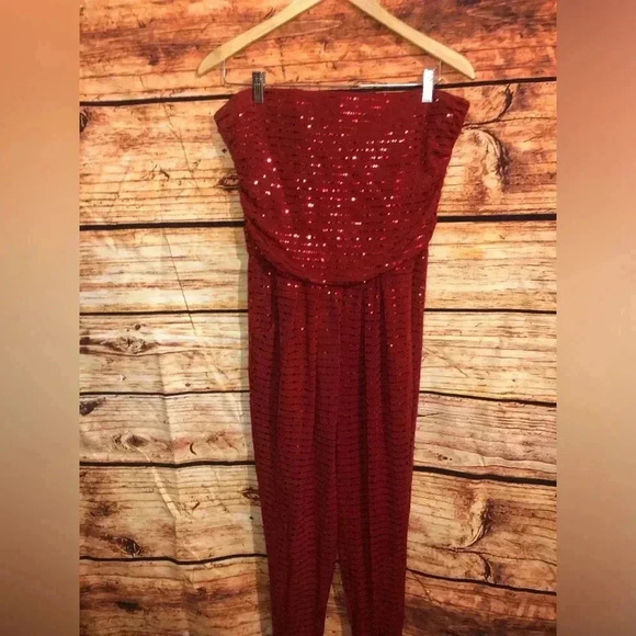 Roched Red Sequin Jumpsuit - Picture 3 of 14
